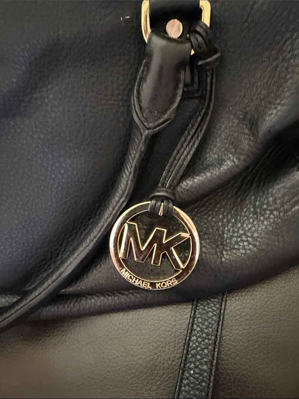 Michael Kors Black Leather Satchel with Gold Accents